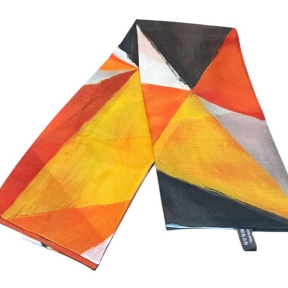 NWOT OPTUM Geo Print Mustard Multi 100% WOOL Vibrant Retro Scarf lightweight - Picture 2 of 7